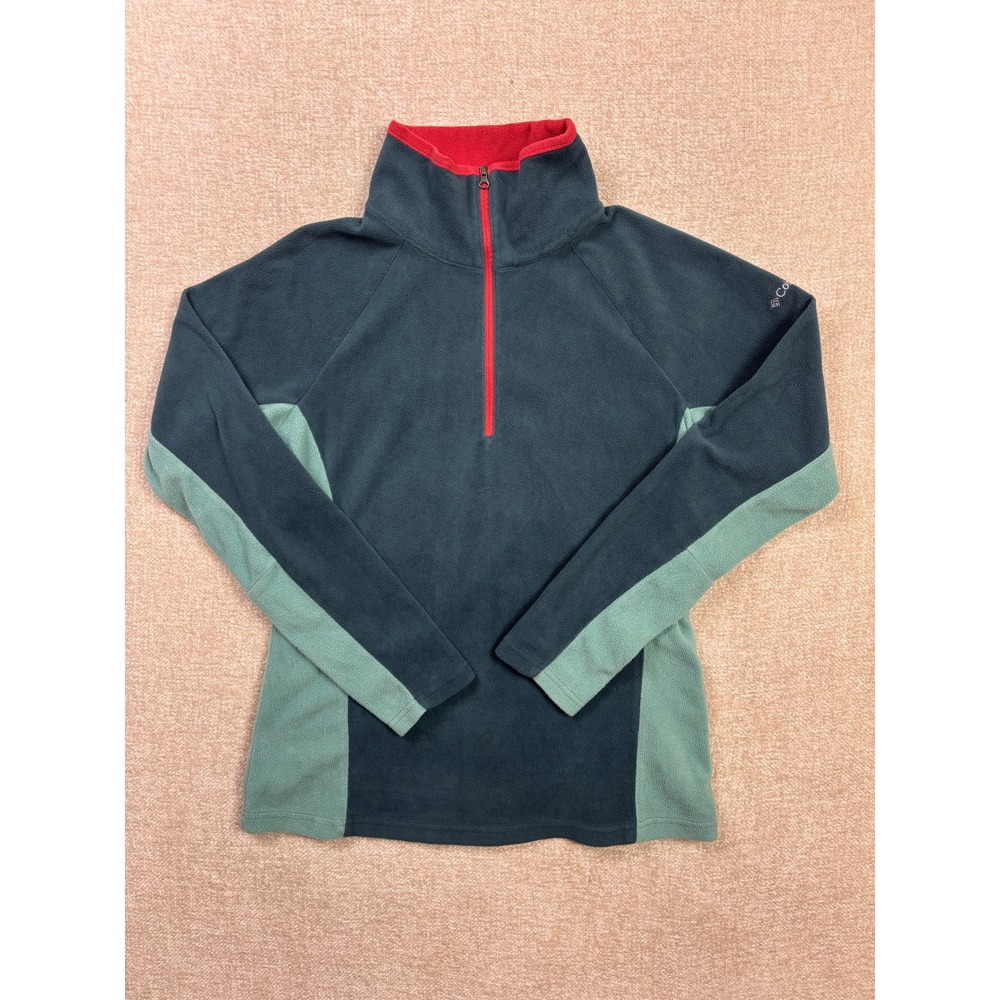Columbia Womens Quarter Zip Fleece Pullover Colorblock Grey Green Red AK1181 M